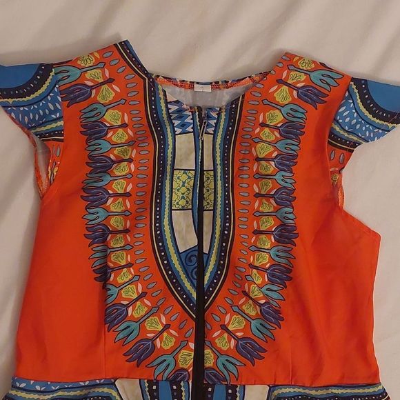 Ethnic Print Peplum Cap Sleeve Top - Picture 3 of 4
